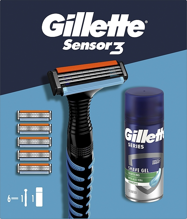 Beauty Set - Gillette Sensor 3 (razor/1pc + foam/75ml + refil/5pcs) — photo N2