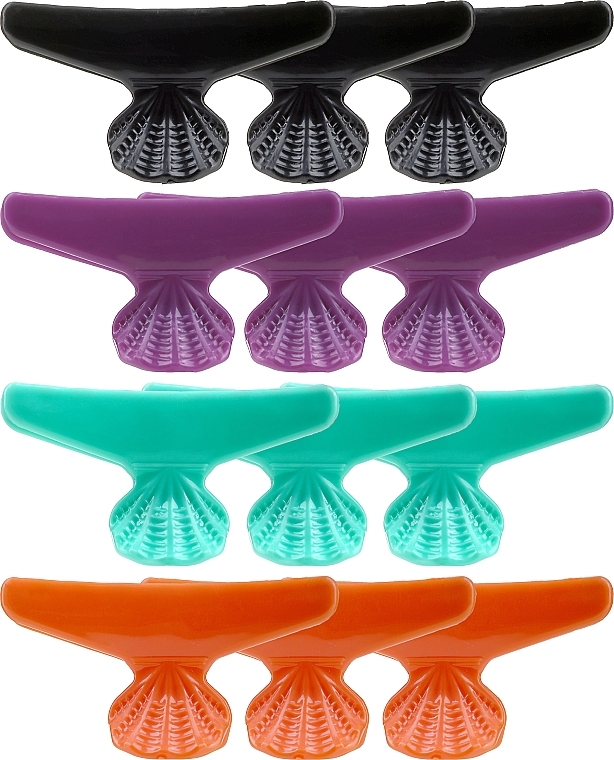 Fashion Hair Plastic Multicolored Hair Clamps, purple + black + orange + turquoise - Comair — photo N1