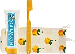 Oral Hygiene Set 'Junior', peach ice tea, 7-12 years old - Buccotherm (organic oral/gel/50 ml + toothbrush/1 pc + pouch/1 pc) — photo N2
