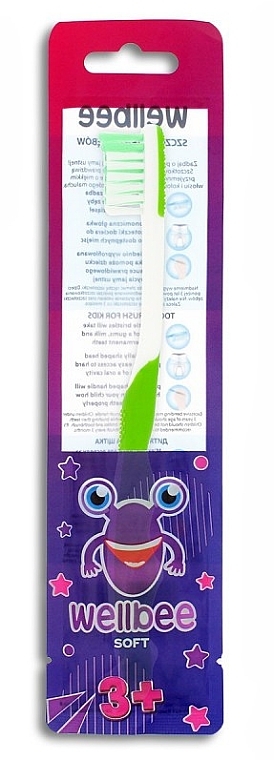 Kids Toothbrush, soft, 3+ years, white and green - Wellbee Toothbrush For Kids — photo N2