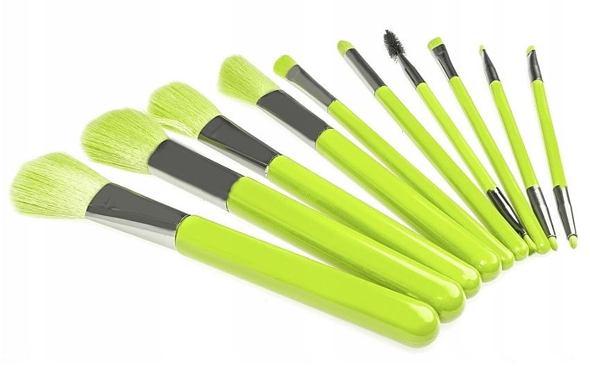 Neon-Green Makeup Brush Set, 10 pcs. - Beauty Design — photo N2