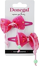 Fragrances, Perfumes, Cosmetics Hair Clips, 2 pcs., FA-5709, pink with pink bow with color dots - Donegal