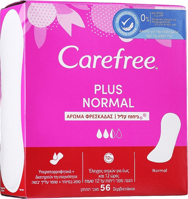 Panty Liners, 56pcs - Carefree Plus Normal Fresh Scent Pantyliners — photo N1