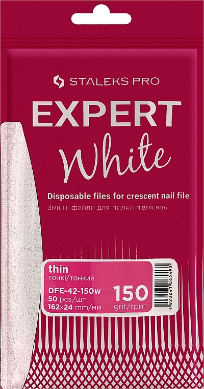 Half Moon Nail File Refill, white, 150 grit, 50 pcs. - Staleks Pro Expert 42 White (50 pcs) — photo N1