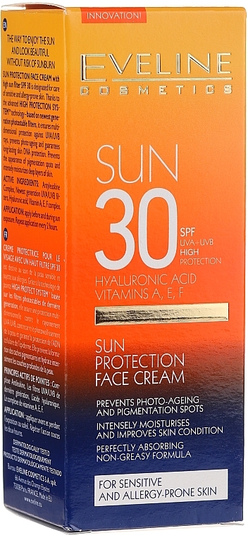 Face Sunscreen Cream - Eveline Cosmetics Sun Protection Face Cream SPF 30 — photo N1