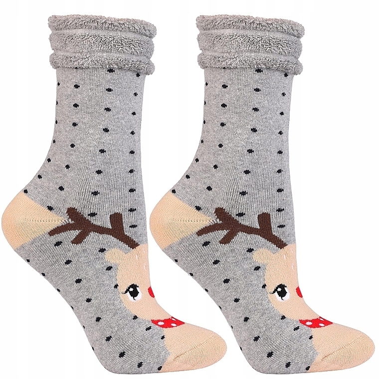 Warm Socks with Christmas Print, CSL450-037, grey with deer - Moraj — photo N2