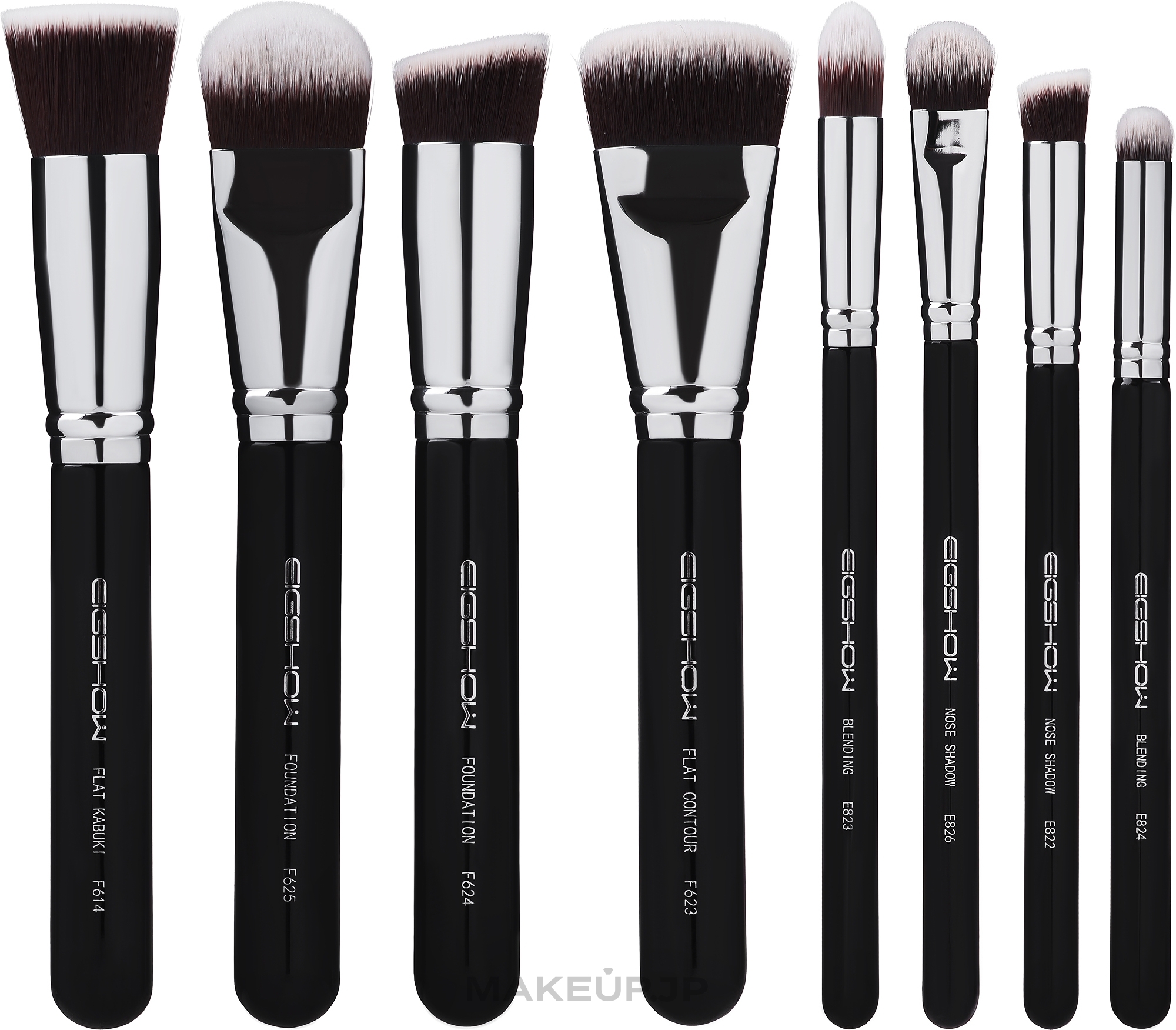 Makeup Brush Set, 8 pcs - Eigshow Sculpt And Blend Brush Kit Bright Silver — photo 8 szt.