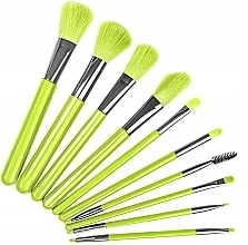 Fragrances, Perfumes, Cosmetics Neon-Green Makeup Brush Set, 10 pcs. - Beauty Design