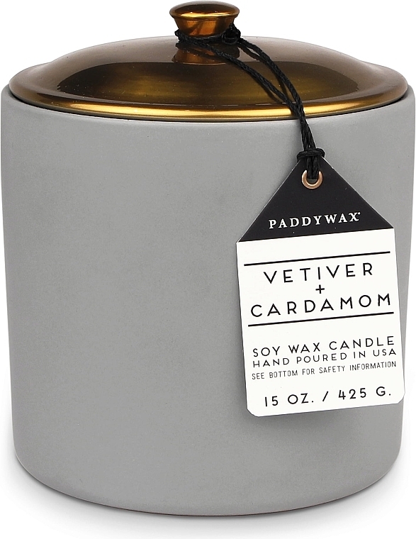 Scented Candle 'Vetiver & Cardamom', 3 wicks - Paddywax Hygge Ceramic Candle Grey Vetiver & Cardamom — photo N1