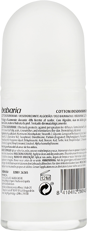 Cotton Extract Deodorant - Babaria Nourishing Roll-On Deodorant Cotton — photo N2