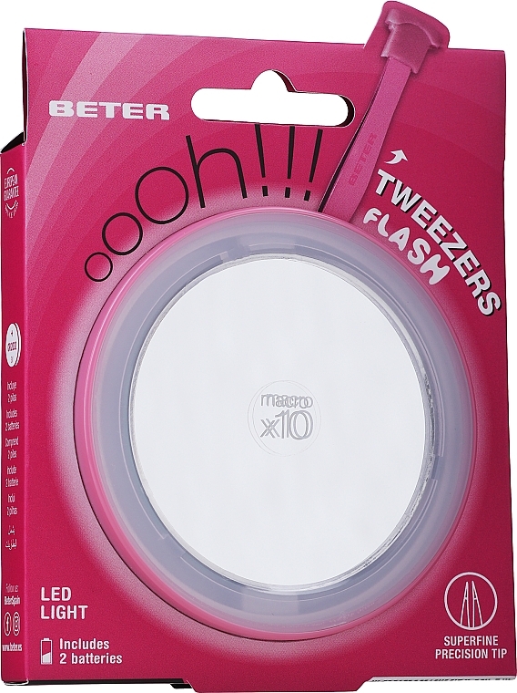 Pocket Mirror with Tweezers, pink - Beter — photo N1