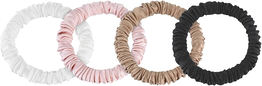 Skinny Natural Silk Elastic Hair Band Set - MAKEUP Scrunchie Set Black Milk Powder Gold — photo N1