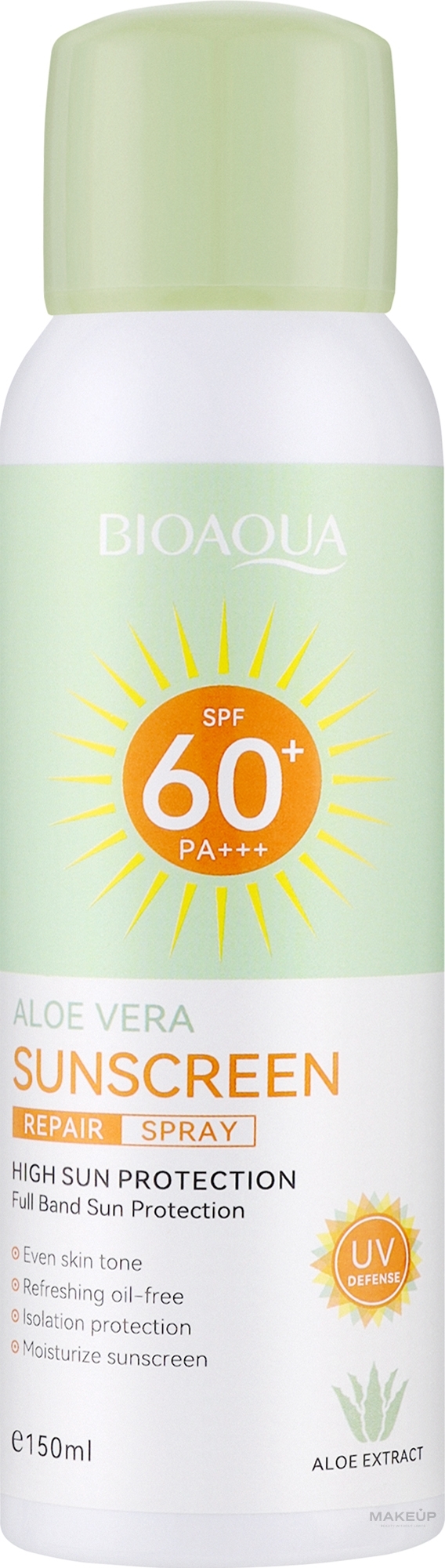 Aloe Vera Sunscreen Spray - Bioaqua Aloe Vera Sunscreen Repair Spray SPF60+ — photo 150 ml