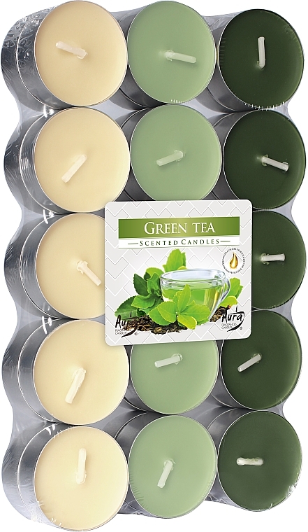 Tealights 'Green Tea', 30 pieces - Bispol Green Tea Scented Candles — photo N1