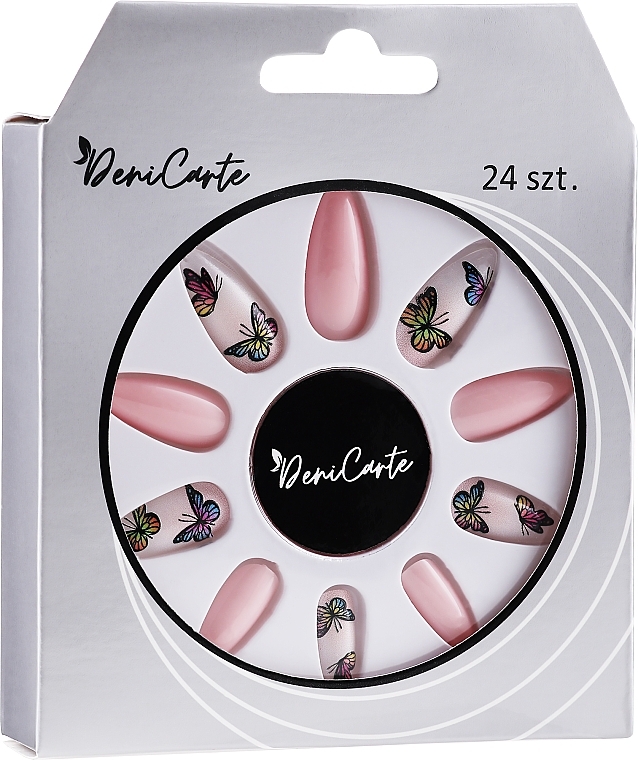 False Nails, tips butterflies, 24 pcs - Deni Carte — photo N1