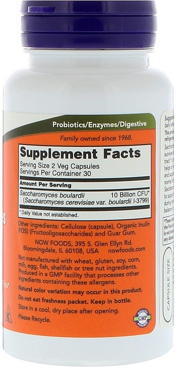 Capsules "Saccharomyces Boulardii" - Now Foods Saccharomyces Boulardii — photo N2