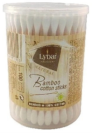 Cotton Buds in Jar, 100 pcs - Mattes Lybar Bamboo Cotton Sticks — photo N1