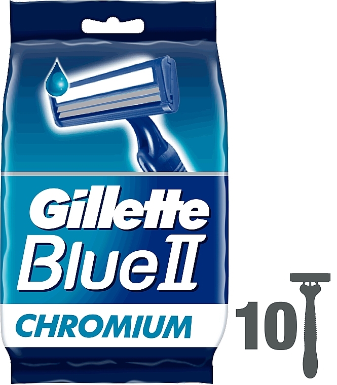 Disposable Shaving Razor Set, 10 pcs - Gillette Blue II Chromium — photo N10