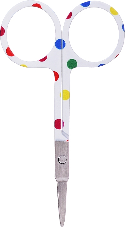 Cuticle Scissors, with plastic handles, 9367, white with polka dot print - Donegal — photo N1