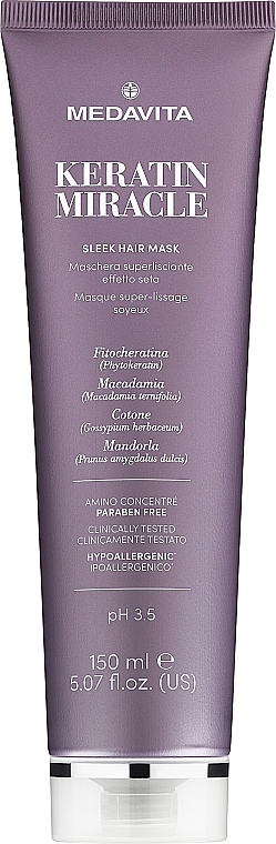 Ultra Smoothing Hair Mask with Silk Effect - Medavita Keratin Miracle Sleek Hair Mask — photo N1