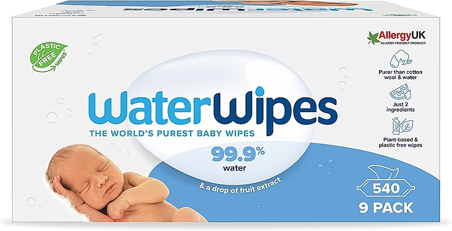 Baby Wet Wipes 540 pcs - WaterWipes Baby Wipes — photo N1