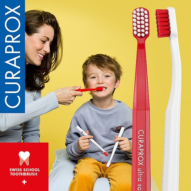 Ultrasoft Toothbrush Set, red, white - Curaprox Kids Swiss School Toothbrush — photo N4