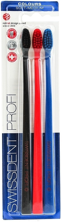 Soft-Medium Toothbrush Set, black+red+dark blue - SWISSDENT Profi Colours Soft-Medium Trio-Pack — photo N1