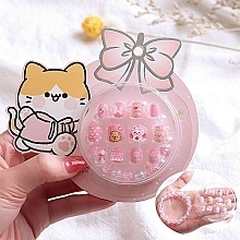 Self-Adhesive 5D Nails for Kids with Bracelet, 932 Teddy bear pink, 12 pcs. - Deni Carte Tipsy Kids — photo N2