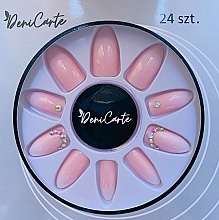 Fake Nails, french manicure with rhinestones, 24 pcs. - Deni Carte 3292 — photo N1