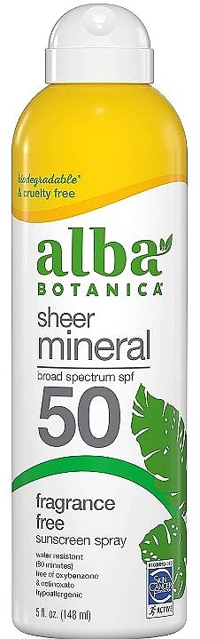 Mineral Sunscreen Spray SPF 50 - Alba Botanica Sheer Sheer Mineral Sunscreen SpraySPF 50 — photo N1