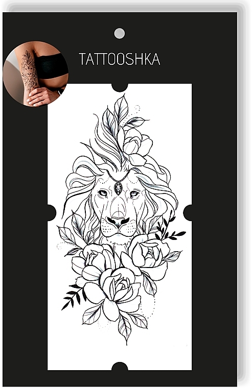 Temporary Tattoo "Lion with Flowers" - Tattooshka — photo N2