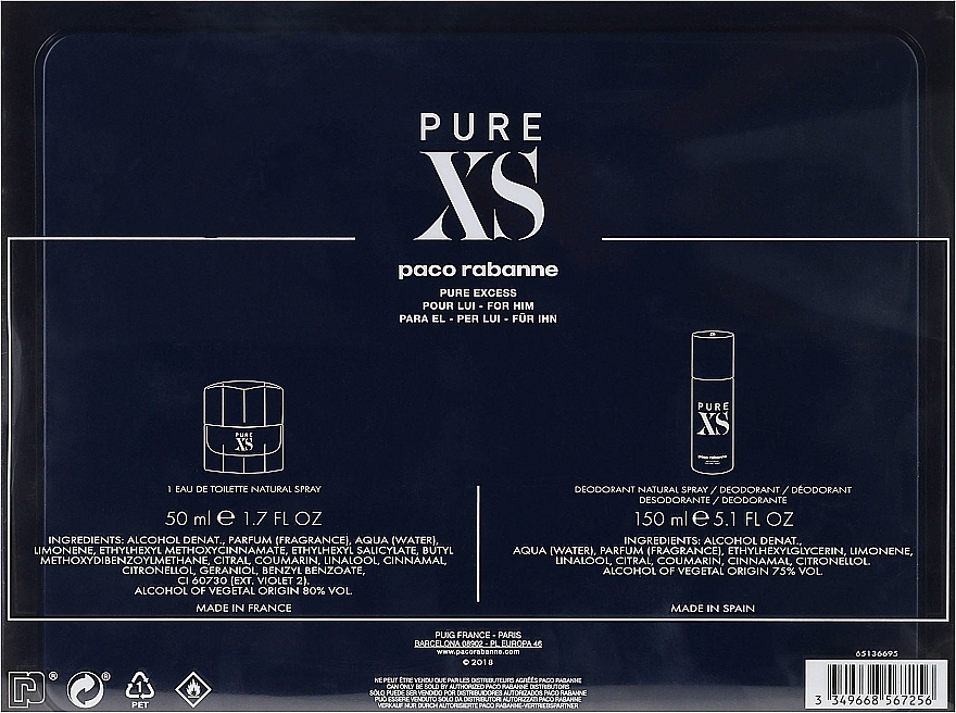 Paco Rabanne Pure XS - Set (edt/50ml + deo/150ml) — photo N4