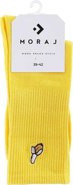 Cotton Socks with Embroidery, yellow with banana - Moraj — photo N1
