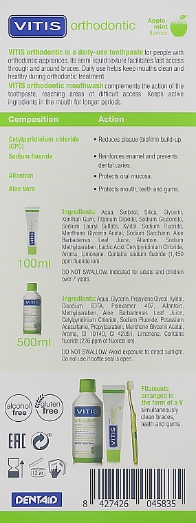 Set - Dentaid Vitis Orthodontic (toothpaste/100ml + toothbrush + mouthwash/500ml) — photo N6