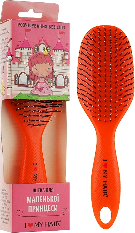 Kids Hair Brush "Spider", 12 rows, glossy, orange - I Love My Hair — photo N1