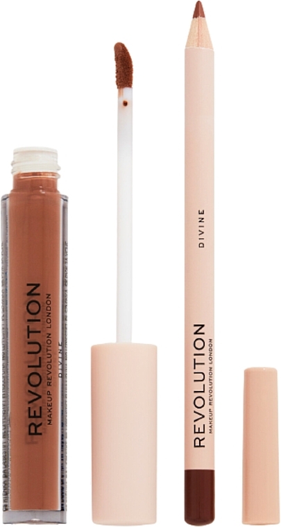Lip Makeup Set - Makeup Revolution Lip Contour Kit Divine (lip/gloss/3ml + lip/pencil/1g) — photo N3