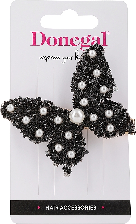 Hair Clip, FA-5712+1, black butterfly with pearls - Donegal — photo N1