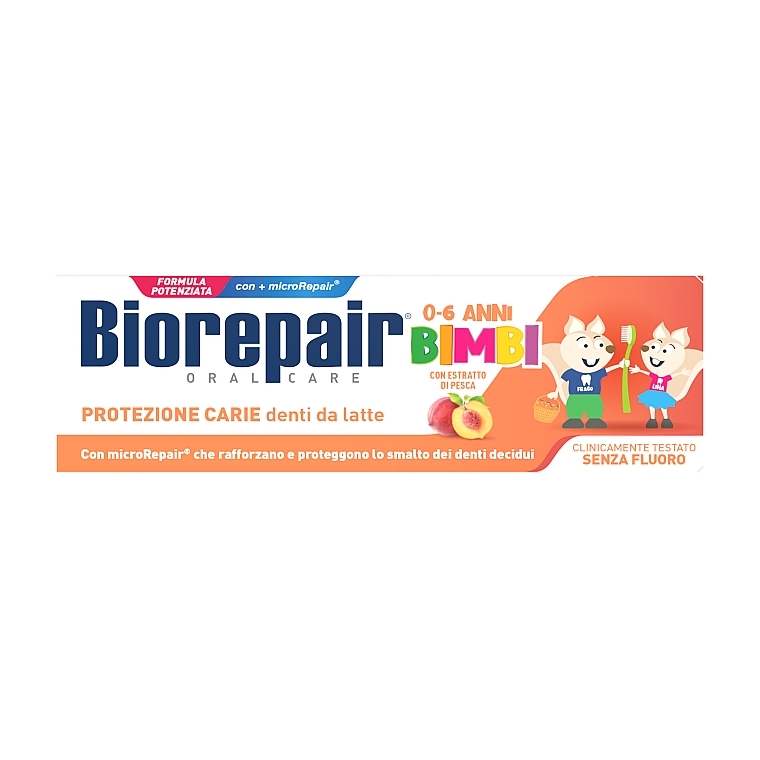 Cheerful Little Mouse Toothpaste, peach - Biorepair Kids Milk Teeth — photo N2