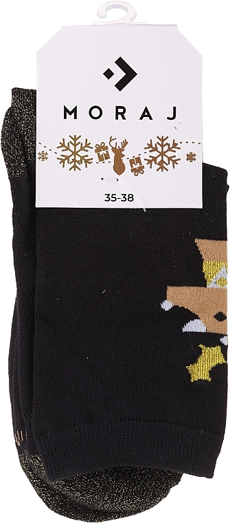 Women Socks with Christmas Reindeer Motif, CSLS250-018, black with reindeer - Moraj — photo N1