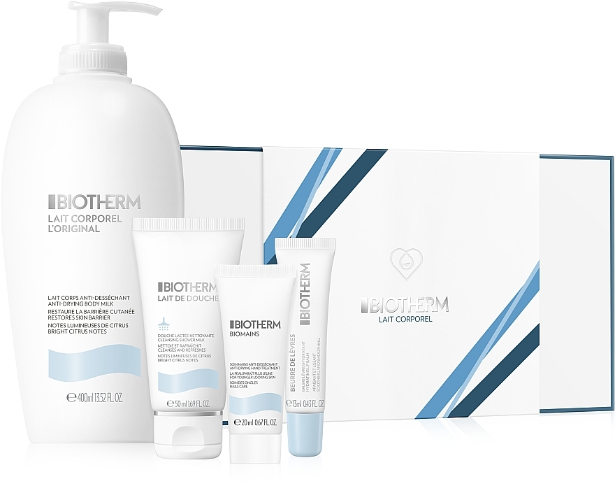 Set - Biotherm Lait Corporel (b/milk/400ml+ sh/milk/50ml + h/cr/20ml + lip/balm/13ml) — photo N1