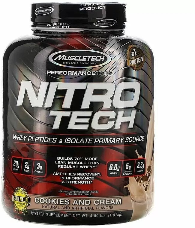 Whey Protein 'Cookies with Cream” - Muscletech Nitro Tech Ripped Cookies & Cream — photo N1