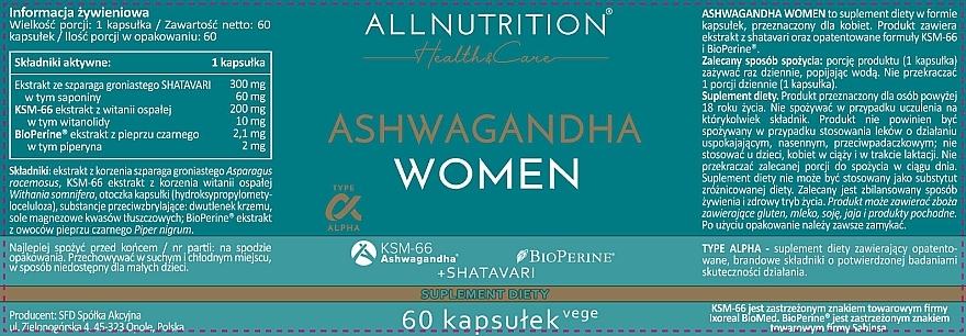 Ashwagandha Women Dietary Supplement - Allnutrition Health Care Ashwagandha Women — photo N2