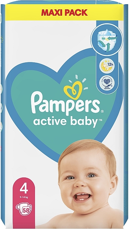 Diapers 'Pampers Active Baby' 4 (9-14 kg), 58 pcs - Pampers — photo N2