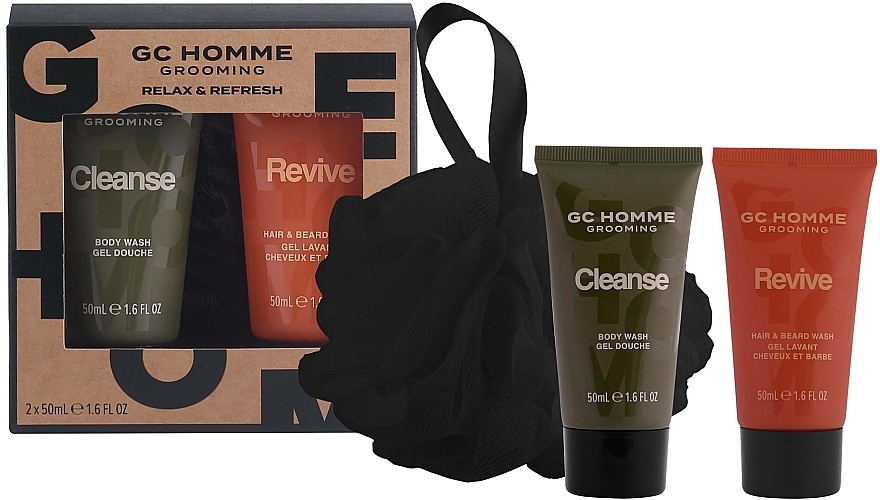 Set - Grace Cole GC Men's Grooming Relax And Refresh (sh/gel/50ml + h/wash/50ml + sponge/1pc) — photo N2