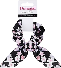 Fragrances, Perfumes, Cosmetics Hair Tie, black with flowers - Donegal FA-5689