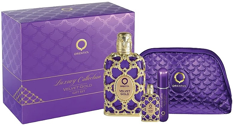 Orientica Velvet Gold - Set (edp/80ml+edp/7,5ml+atom/1pcs+bag/1pcs) — photo N1