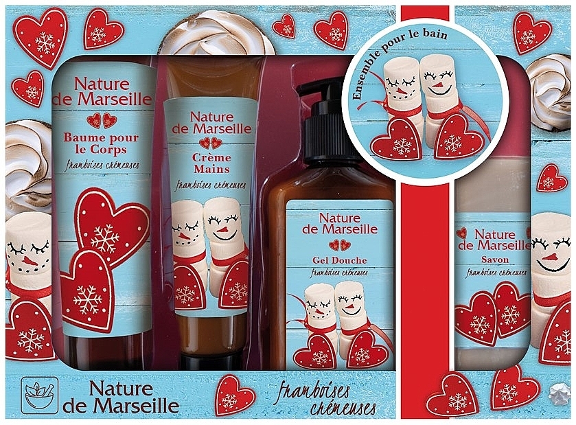 Raspberry Cream Set - Nature de Marseille (b/balm/150ml + h/cr/60ml + sh/gel/100ml + soap/90g) — photo N1