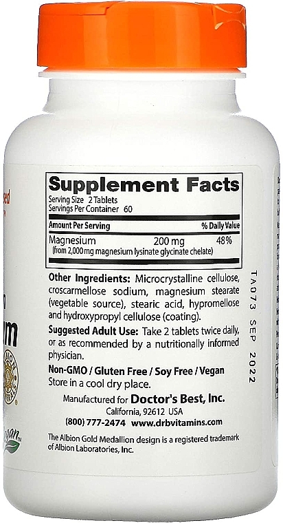 High Absorption Magnesium, 100 mg, tablets - Doctor's Best — photo N2