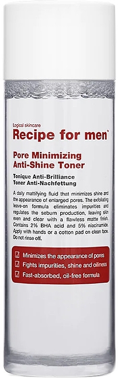Face Toner - Recipe for Men Pore Minimizing Anti Shine Toner — photo N1