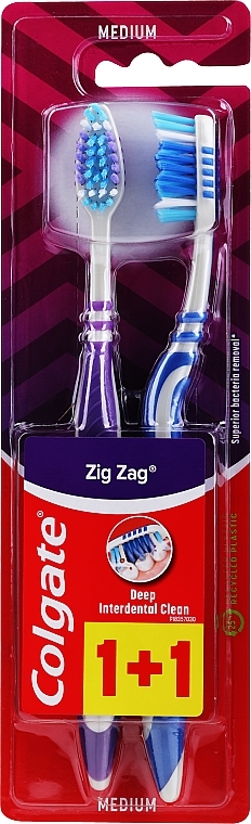 Zig Zag Plus Medium Toothbrush, dark blue + purple - Colgate Zig Zag Plus Medium — photo N1